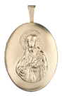 gold embossed sacred heart oval locket