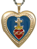 gold cross with resin locket