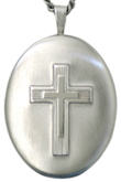 sterling embossed cross oval locket