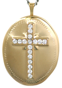 L9002 embossed cross with stones locket