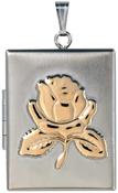 L8527 sterling rectangle locket with rose